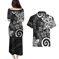 Polynesia Couples Matching Puletasi and Hawaiian Shirt Black Tribal Turtle Floral Pattern LT05 - Polynesian Pride