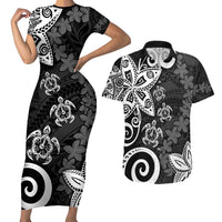Polynesia Couples Matching Short Sleeve Bodycon Dress and Hawaiian Shirt Black Tribal Turtle Floral Pattern LT05 Black - Polynesian Pride