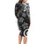 Polynesia Family Matching Long Sleeve Bodycon Dress and Hawaiian Shirt Black Tribal Turtle Floral Pattern