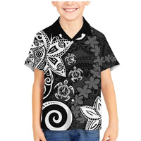 Polynesia Family Matching Mermaid Dress and Hawaiian Shirt Black Tribal Turtle Floral Pattern
