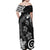 Polynesia Family Matching Off Shoulder Maxi Dress and Hawaiian Shirt Black Tribal Turtle Floral Pattern