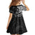 Polynesia Family Matching Off Shoulder Short Dress and Hawaiian Shirt Black Tribal Turtle Floral Pattern