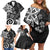 Polynesia Family Matching Off Shoulder Short Dress and Hawaiian Shirt Black Tribal Turtle Floral Pattern