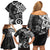 Polynesia Family Matching Off Shoulder Short Dress and Hawaiian Shirt Black Tribal Turtle Floral Pattern