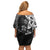 Polynesia Family Matching Off Shoulder Short Dress and Hawaiian Shirt Black Tribal Turtle Floral Pattern