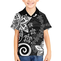 Polynesia Family Matching Puletasi and Hawaiian Shirt Black Tribal Turtle Floral Pattern