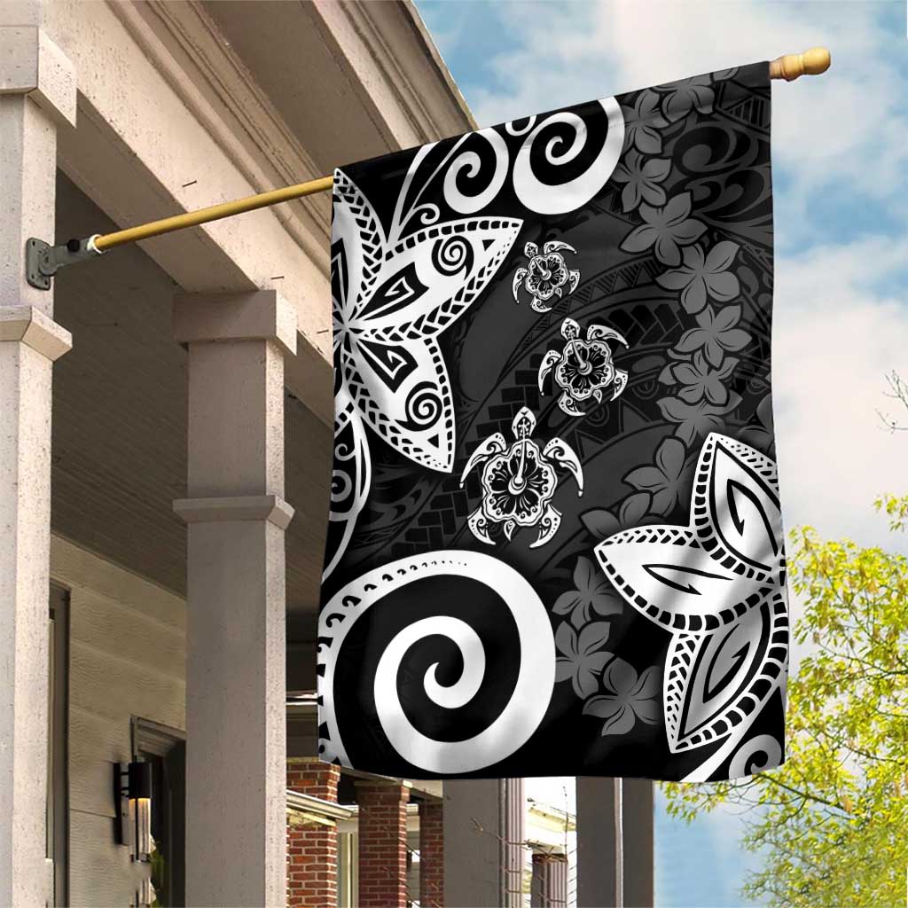 Polynesia Garden Flag Black Tribal Turtle Floral Pattern LT05 House Flag Black - Polynesian Pride