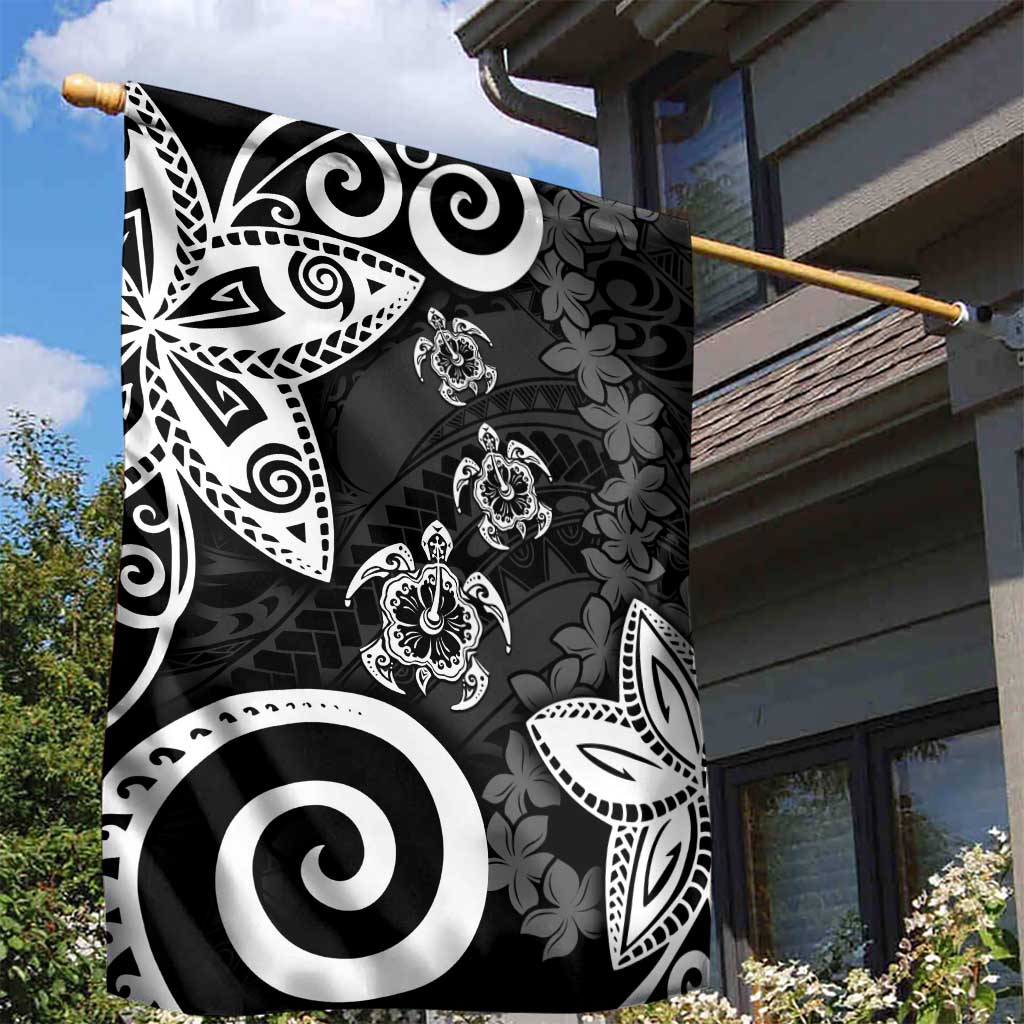 Polynesia Garden Flag Black Tribal Turtle Floral Pattern LT05 - Polynesian Pride