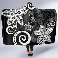 Polynesia Hooded Blanket Black Tribal Turtle Floral Pattern LT05 One Size Black - Polynesian Pride
