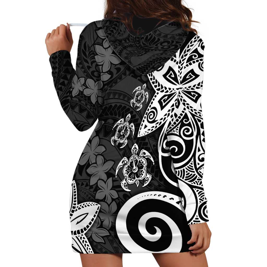 Polynesia Hoodie Dress Black Tribal Turtle Floral Pattern LT05 - Polynesian Pride