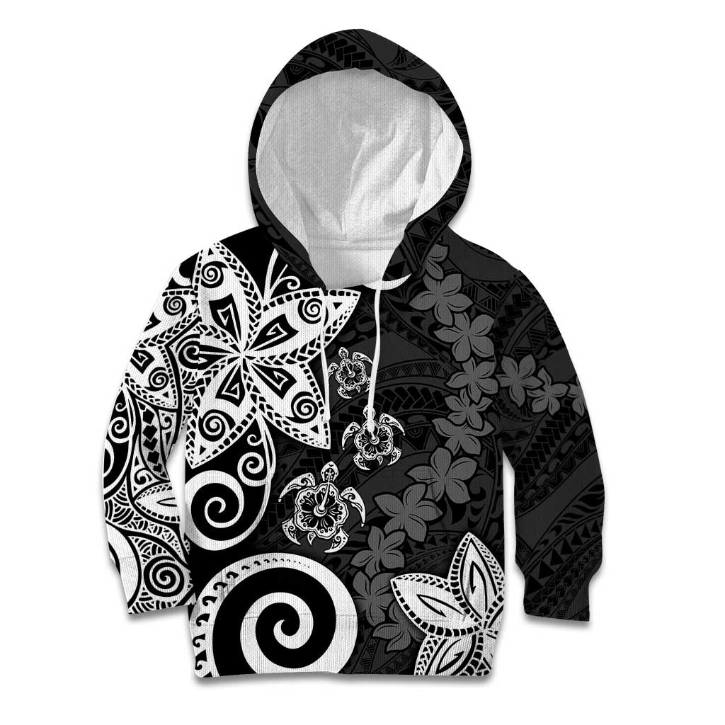 Polynesia Kid Hoodie Black Tribal Turtle Floral Pattern