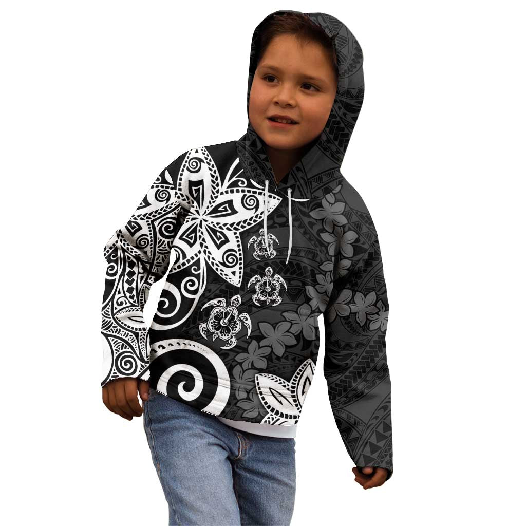 Polynesia Kid Hoodie Black Tribal Turtle Floral Pattern