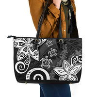 Polynesia Leather Tote Bag Black Tribal Turtle Floral Pattern LT05 - Polynesian Pride