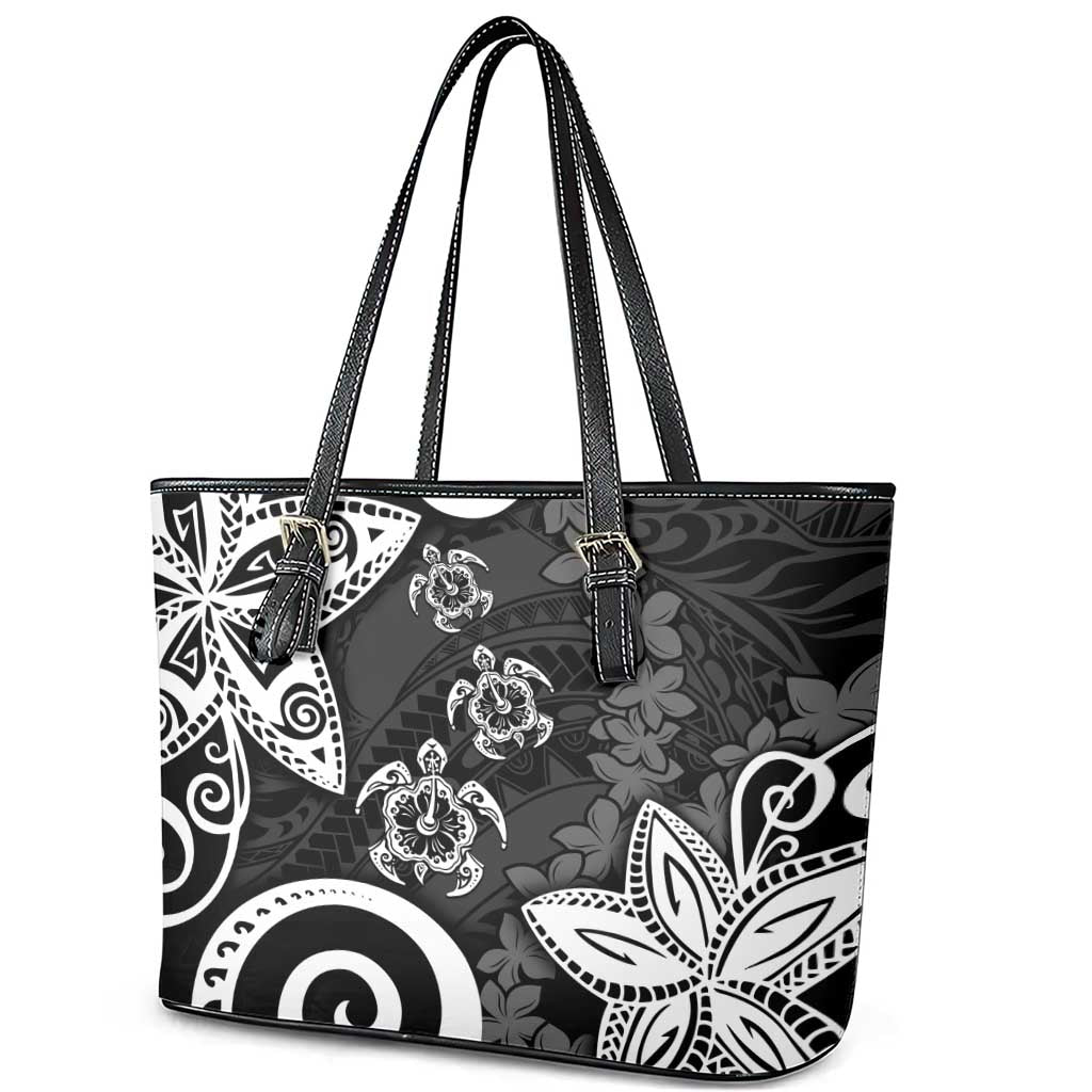 Polynesia Leather Tote Bag Black Tribal Turtle Floral Pattern LT05 - Polynesian Pride