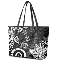 Polynesia Leather Tote Bag Black Tribal Turtle Floral Pattern LT05 - Polynesian Pride