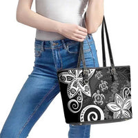 Polynesia Leather Tote Bag Black Tribal Turtle Floral Pattern LT05 - Polynesian Pride
