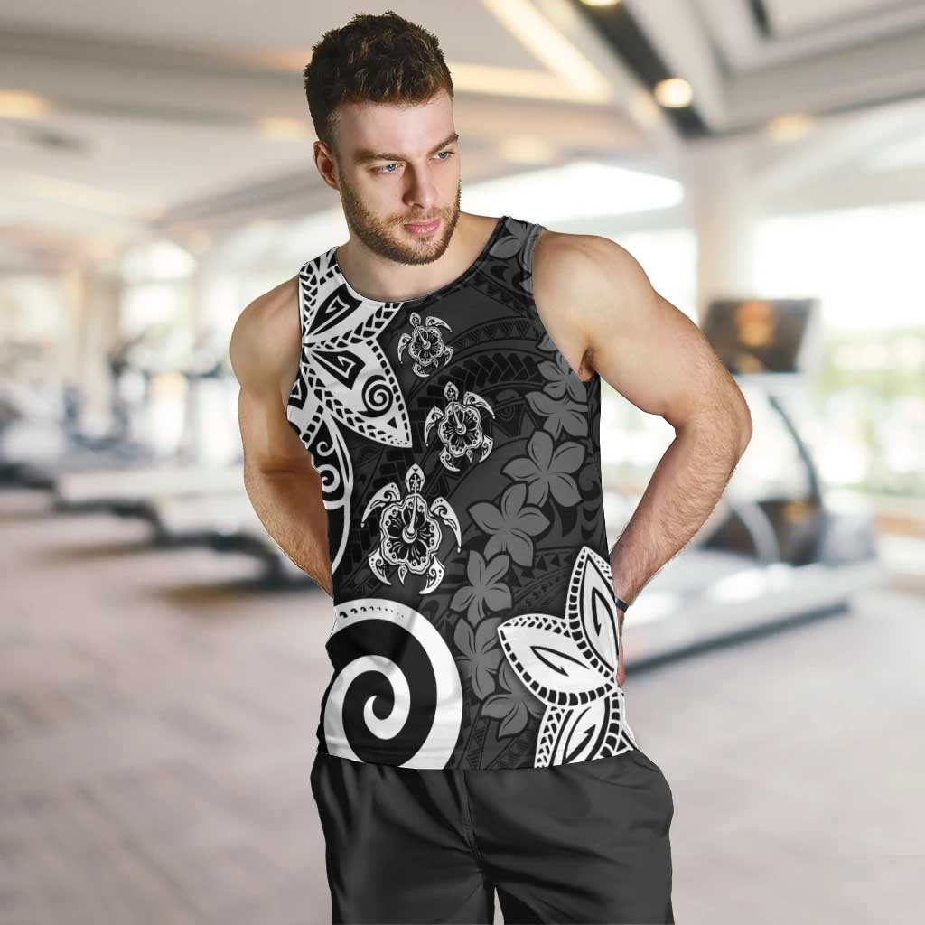 Polynesia Men Tank Top Black Tribal Turtle Floral Pattern LT05 Black - Polynesian Pride