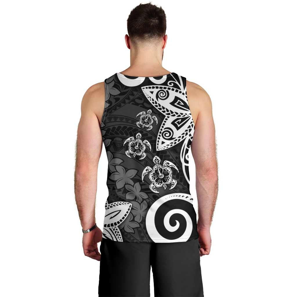 Polynesia Men Tank Top Black Tribal Turtle Floral Pattern LT05 - Polynesian Pride