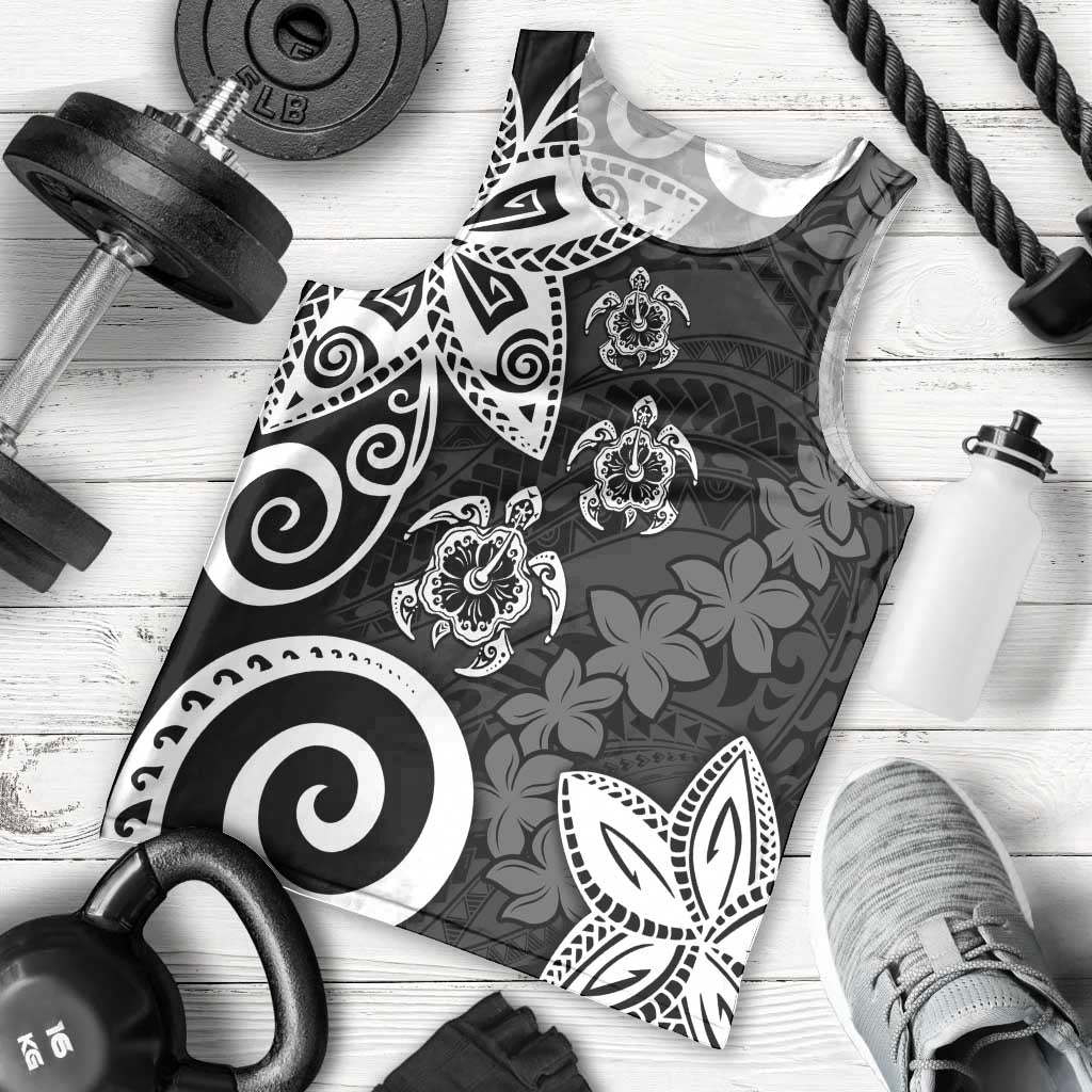 Polynesia Men Tank Top Black Tribal Turtle Floral Pattern LT05 - Polynesian Pride