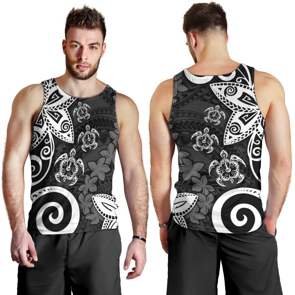 Polynesia Men Tank Top Black Tribal Turtle Floral Pattern LT05 - Polynesian Pride
