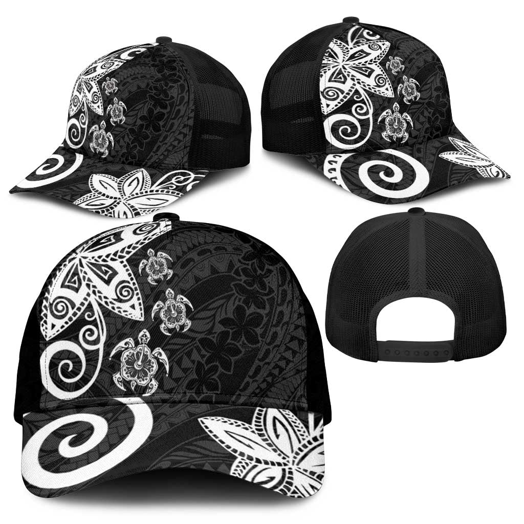 Polynesia Mesh Trucker Cap Black Tribal Turtle Floral Pattern - Polynesian Pride