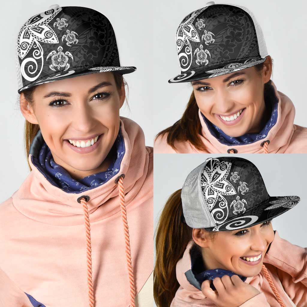Polynesia Mesh Trucker Cap Black Tribal Turtle Floral Pattern - Polynesian Pride