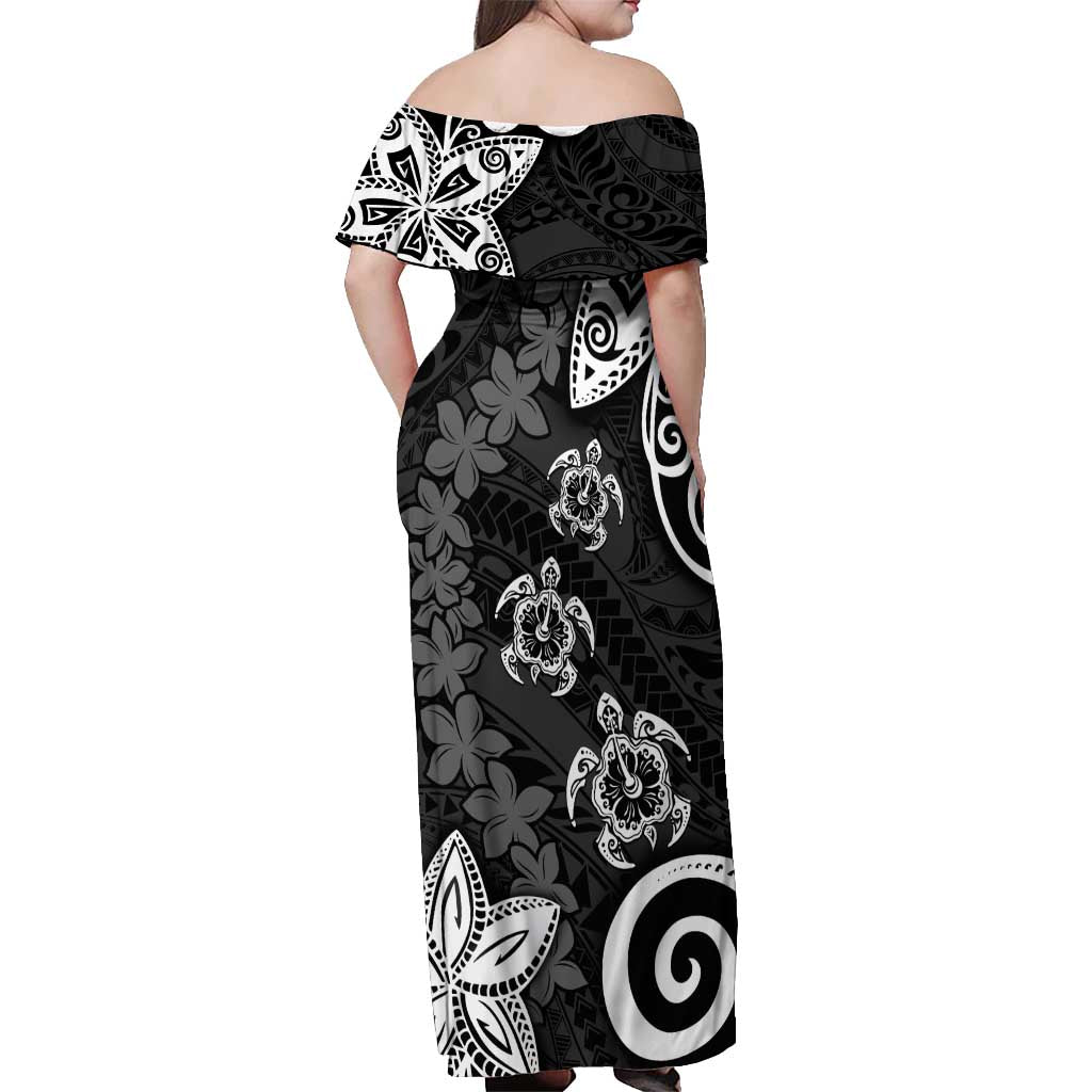 Polynesia Off Shoulder Maxi Dress Black Tribal Turtle Floral Pattern LT05 - Polynesian Pride