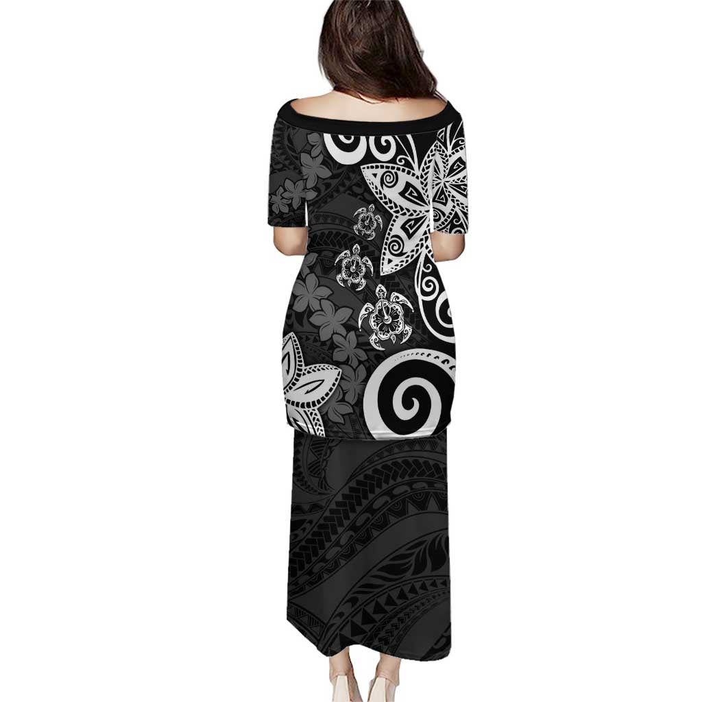 Polynesia Puletasi Black Tribal Turtle Floral Pattern LT05 - Polynesian Pride