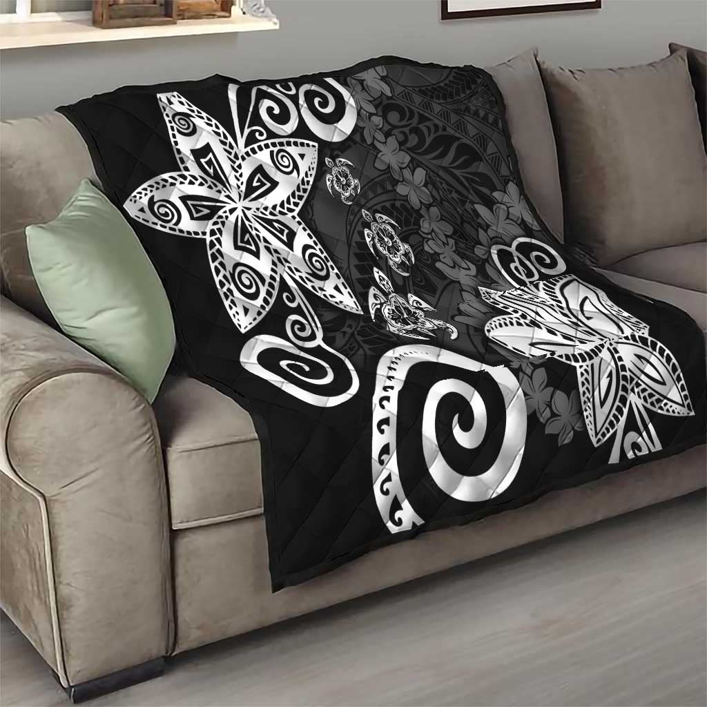 Polynesia Quilt Black Tribal Turtle Floral Pattern