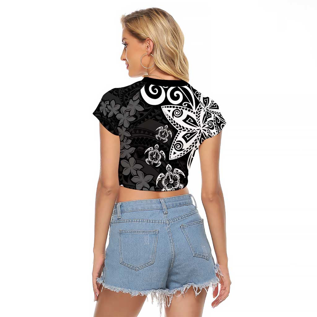 Polynesia Raglan Cropped T Shirt Black Tribal Turtle Floral Pattern LT05 - Polynesian Pride