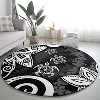Polynesia Round Carpet Black Tribal Turtle Floral Pattern