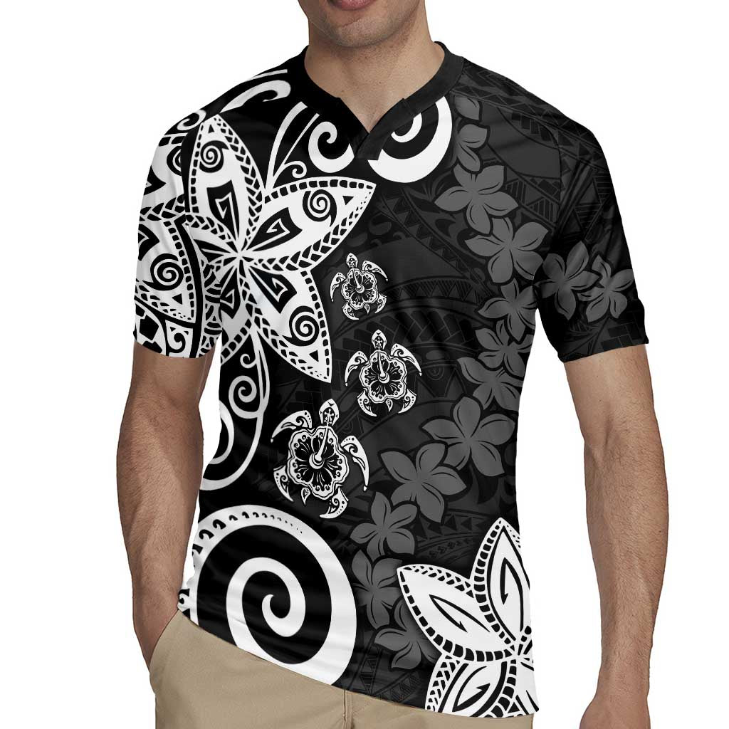 Polynesia Rugby Jersey Black Tribal Turtle Floral Pattern