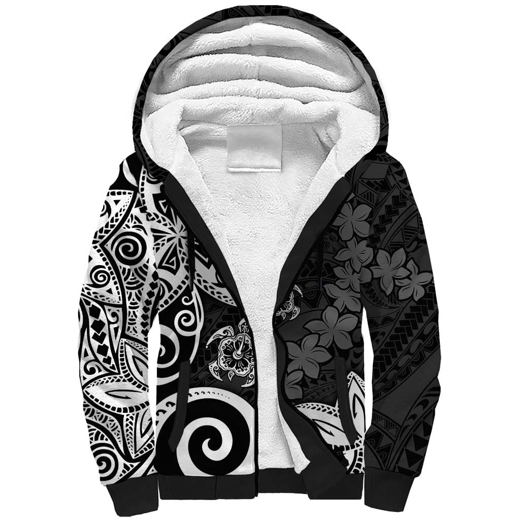 Polynesia Sherpa Hoodie Black Tribal Turtle Floral Pattern LT05 Unisex Black - Polynesian Pride