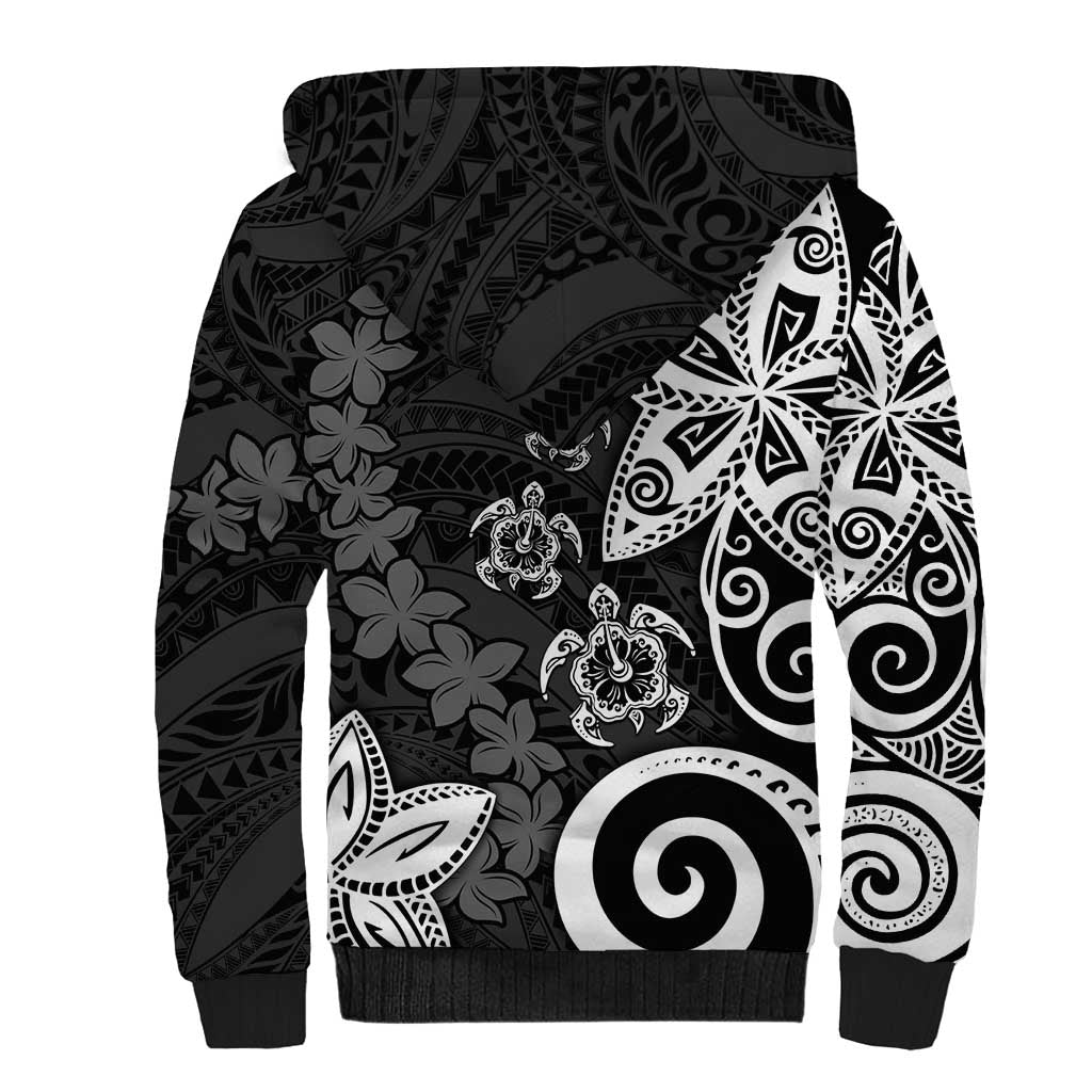 Polynesia Sherpa Hoodie Black Tribal Turtle Floral Pattern LT05 - Polynesian Pride