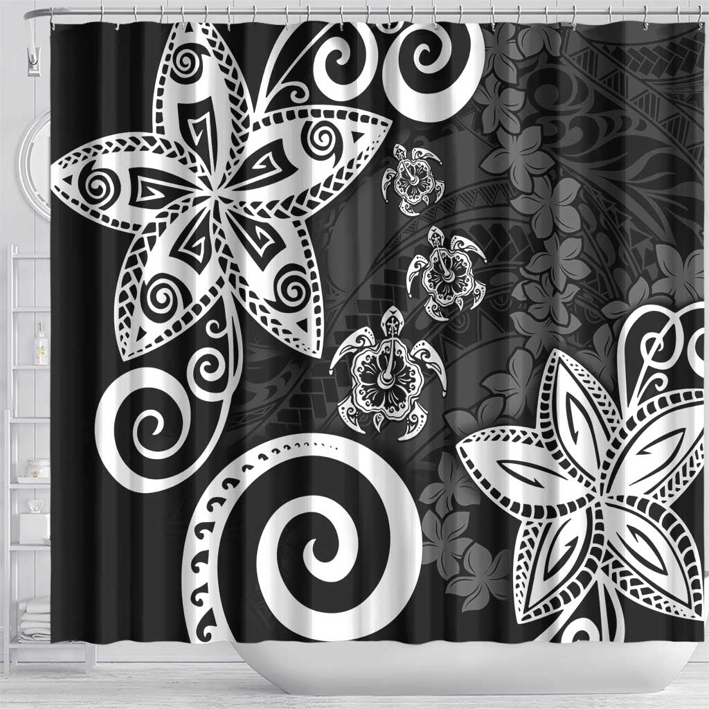 Polynesia Shower Curtain Black Tribal Turtle Floral Pattern