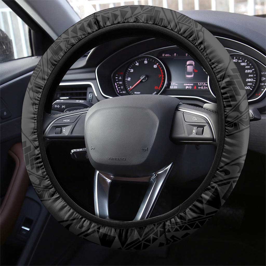 Polynesia Steering Wheel Cover Black Tribal Turtle Floral Pattern LT05 - Polynesian Pride