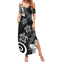 Polynesia Summer Maxi Dress Black Tribal Turtle Floral Pattern LT05 Women Black - Polynesian Pride