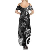 Polynesia Summer Maxi Dress Black Tribal Turtle Floral Pattern LT05 - Polynesian Pride