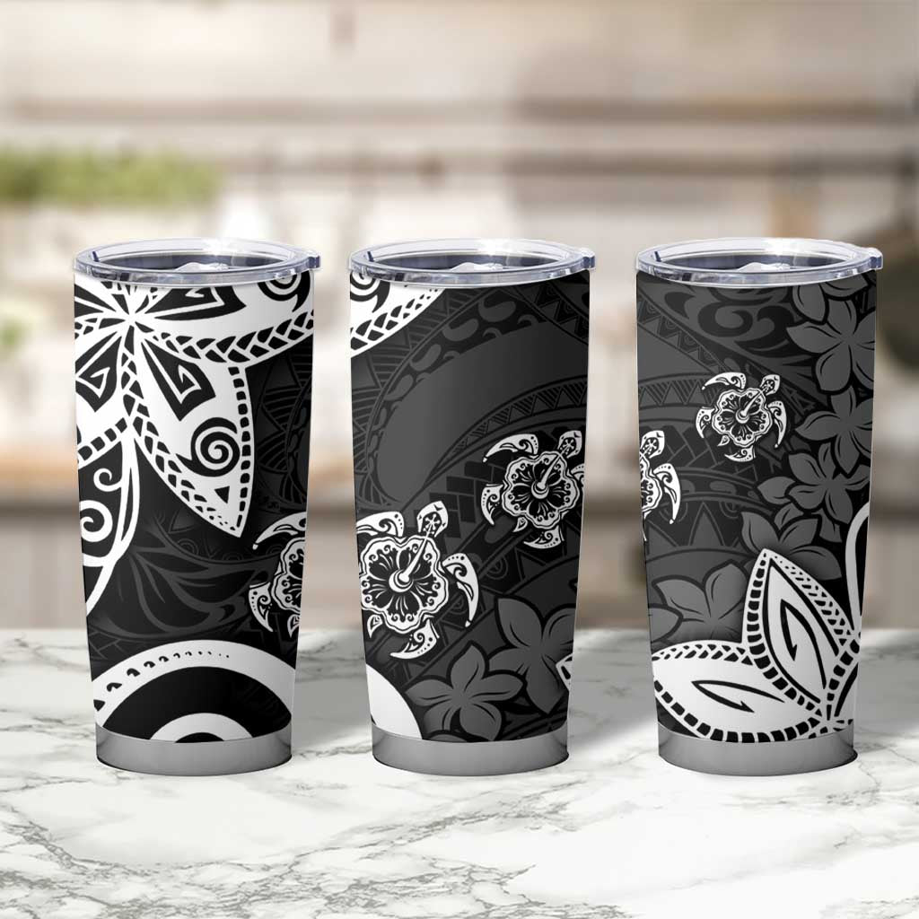 Polynesia Tumbler Cup Black Tribal Turtle Floral Pattern LT05 - Polynesian Pride