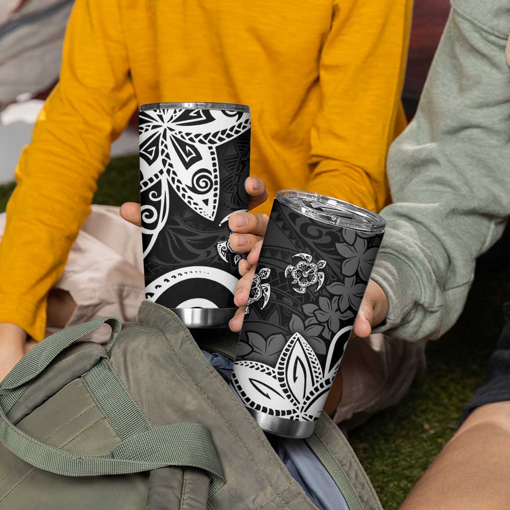 Polynesia Tumbler Cup Black Tribal Turtle Floral Pattern LT05 - Polynesian Pride