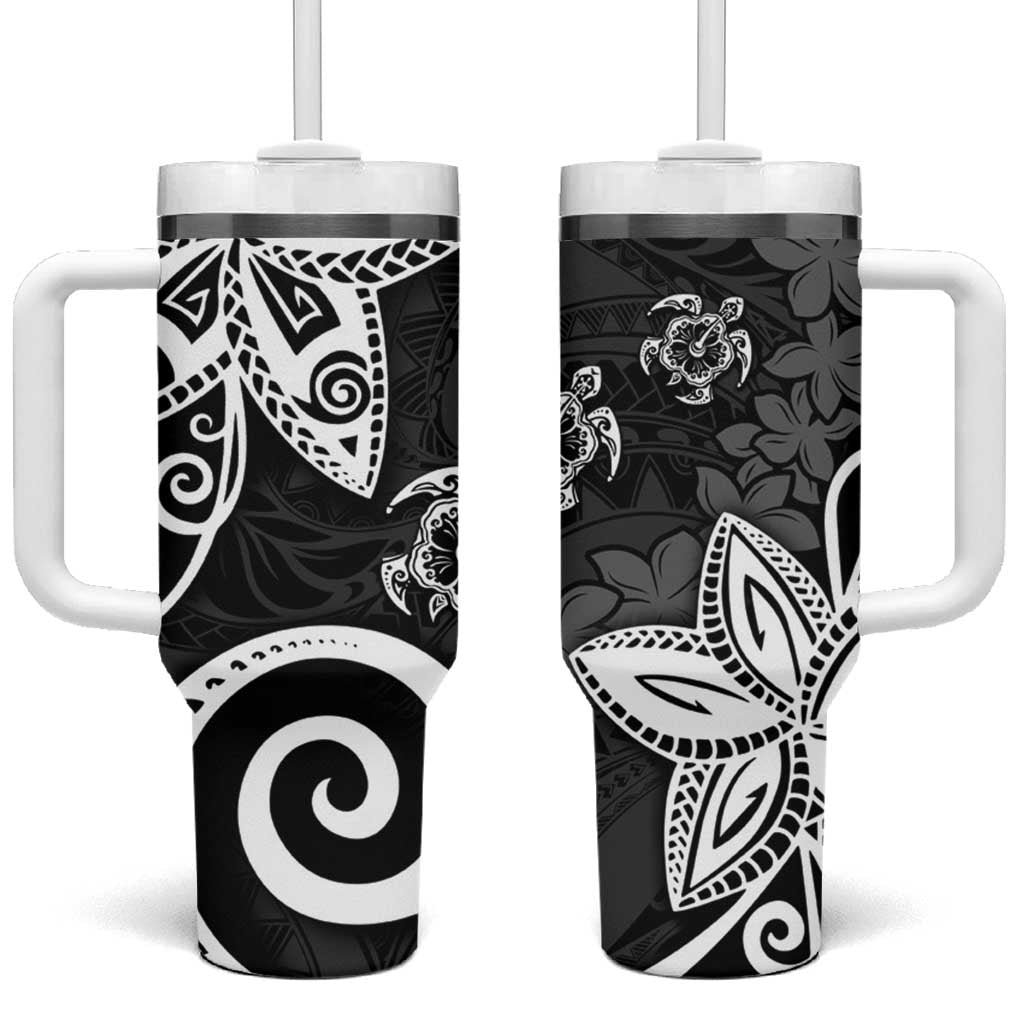 Polynesia Tumbler With Handle Black Tribal Turtle Floral Pattern LT05 One Size: 40 oz Black - Polynesian Pride