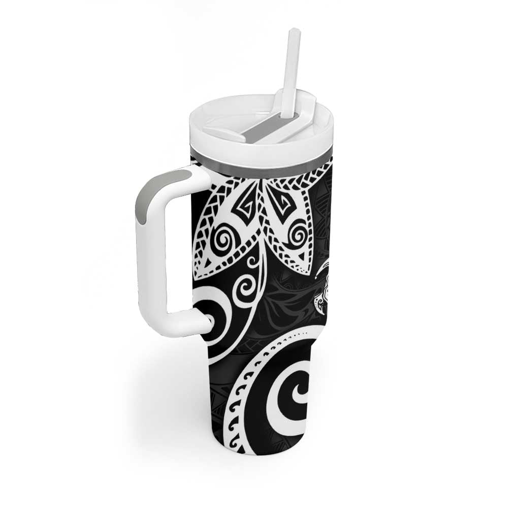 Polynesia Tumbler With Handle Black Tribal Turtle Floral Pattern LT05 - Polynesian Pride