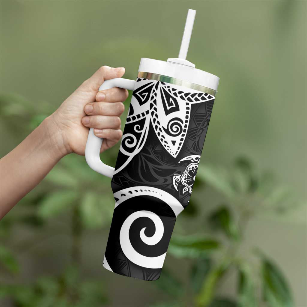 Polynesia Tumbler With Handle Black Tribal Turtle Floral Pattern LT05 - Polynesian Pride
