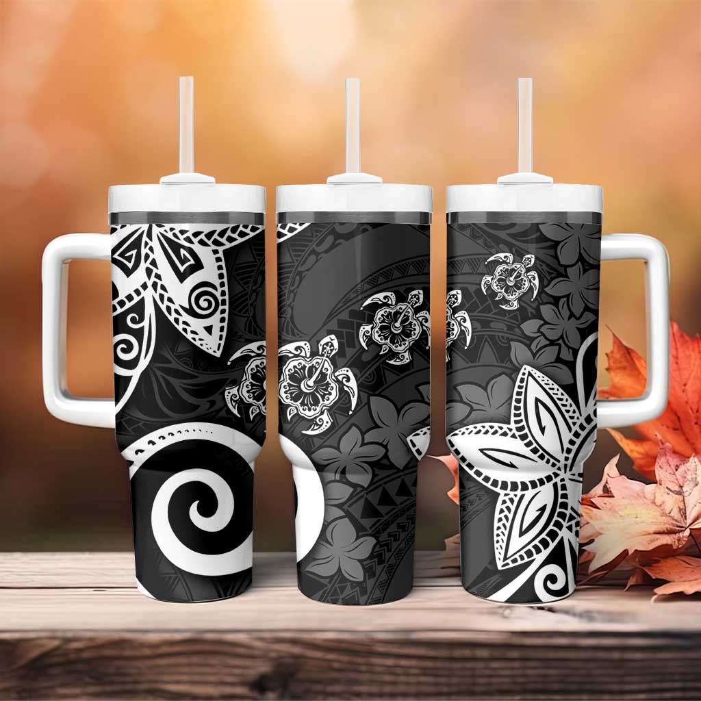 Polynesia Tumbler With Handle Black Tribal Turtle Floral Pattern LT05 - Polynesian Pride