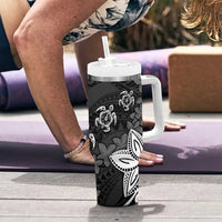 Polynesia Tumbler With Handle Black Tribal Turtle Floral Pattern LT05 - Polynesian Pride
