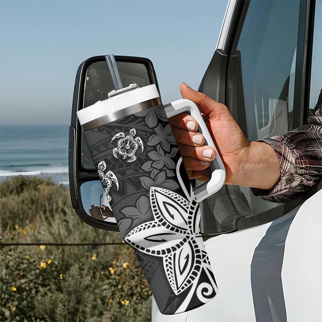 Polynesia Tumbler With Handle Black Tribal Turtle Floral Pattern LT05 - Polynesian Pride