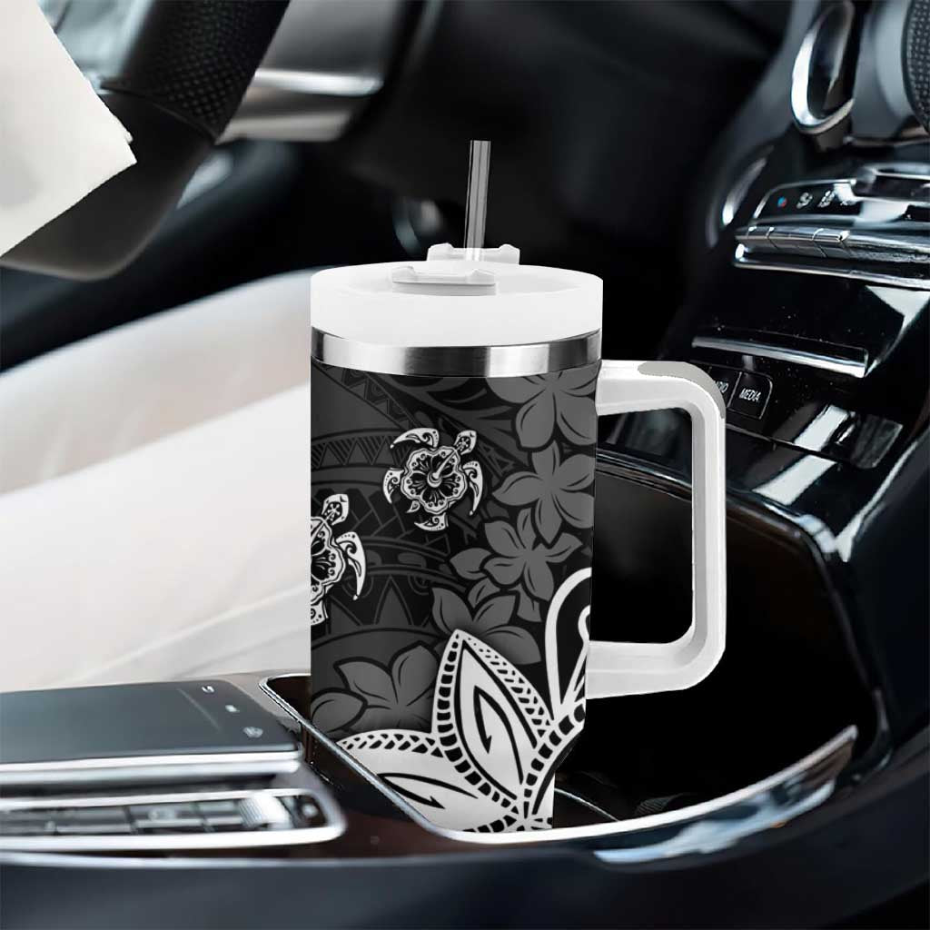 Polynesia Tumbler With Handle Black Tribal Turtle Floral Pattern LT05 - Polynesian Pride