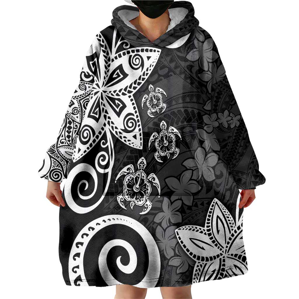 Polynesia Wearable Blanket Hoodie Black Tribal Turtle Floral Pattern LT05 - Polynesian Pride