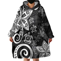 Polynesia Wearable Blanket Hoodie Black Tribal Turtle Floral Pattern LT05 - Polynesian Pride