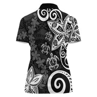 Polynesia Women Polo Shirt Black Tribal Turtle Floral Pattern